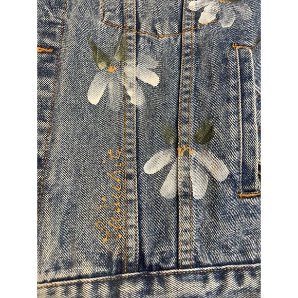 Vintage Hand Painted Flowers Denim Jean Jacket distressed Men's M, Women's L - Picture 13 of 13